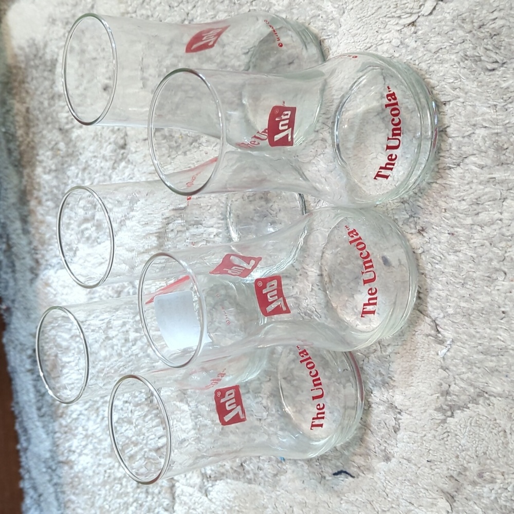 6 Vintage 1970s 7-Up the Uncola Glass "Upside down" Novelty Gimmick Glass Retro.